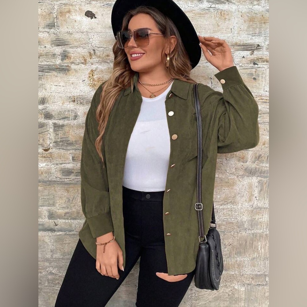 Olive Green Button-Up Shirt with Gold Buttons